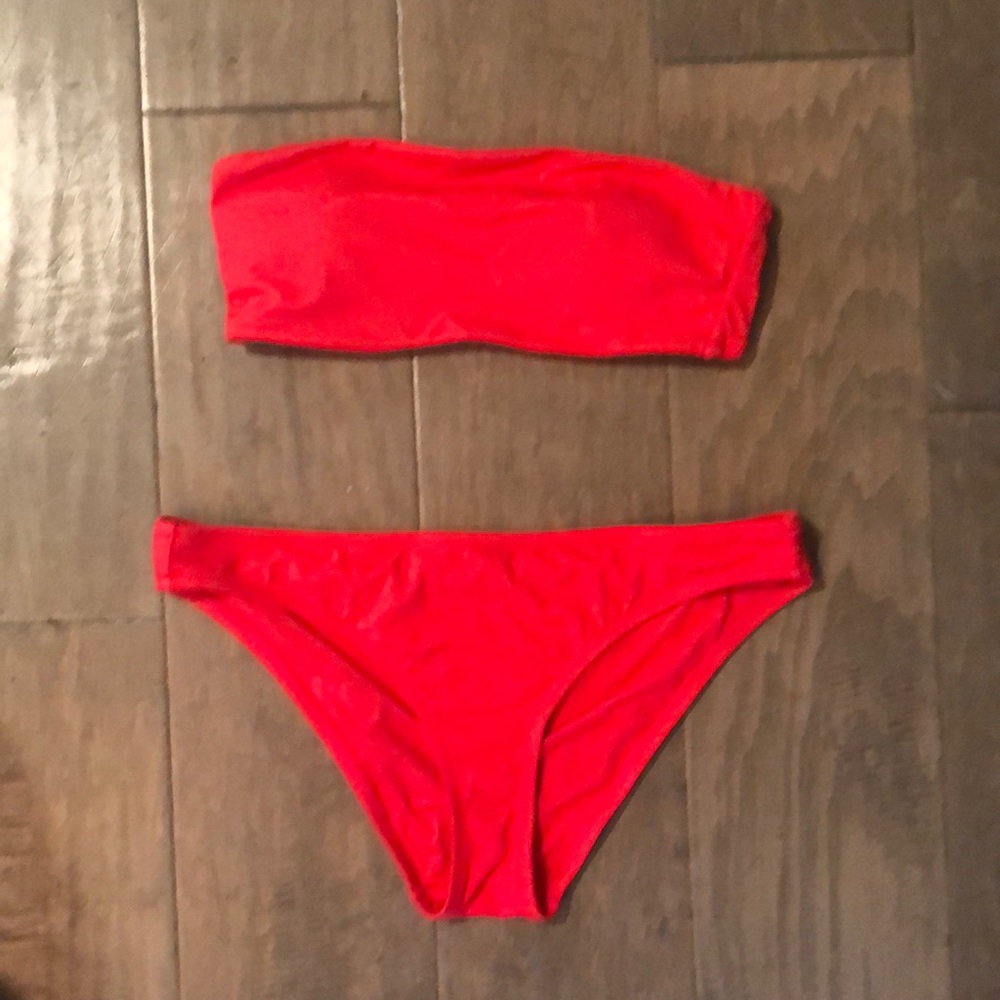 Lively Red Strapless 2 Piece Bathing Suit